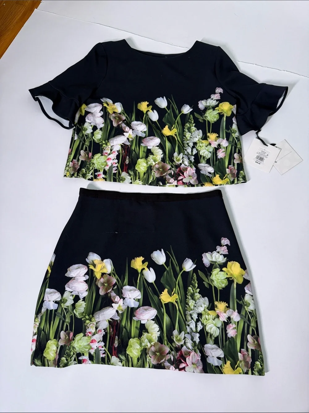 Victoria Beckham for Target Black Floral Border Two-Piece Skirt Set